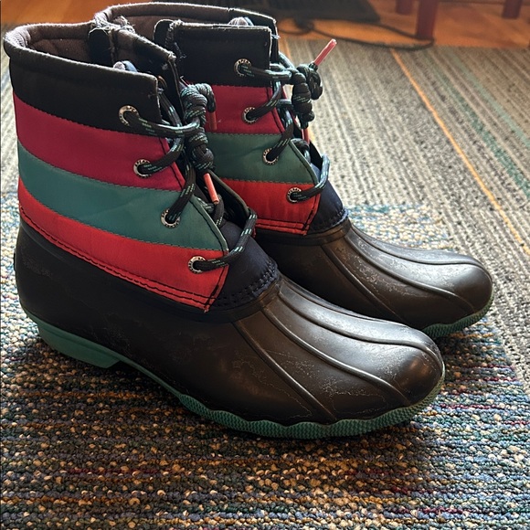 Sperry Black and Red Duck Rain Boots Cute & Cozy!! - Picture 1 of 7